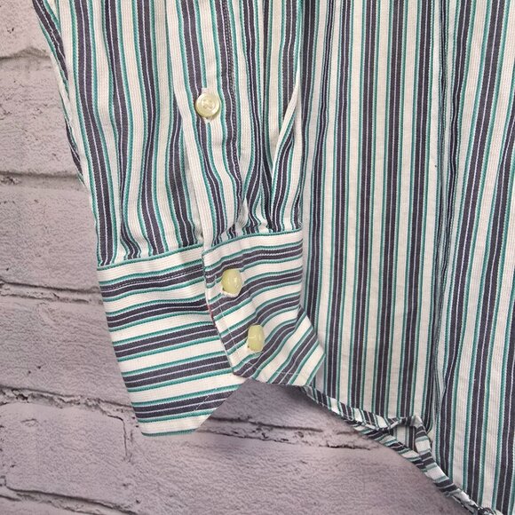 JACK STONE BY THOMAS DEAN MEN'S LONG SLEEVE STRIPED BUTTON DOWN PLAID CUFF LARGE - Picture 3 of 6